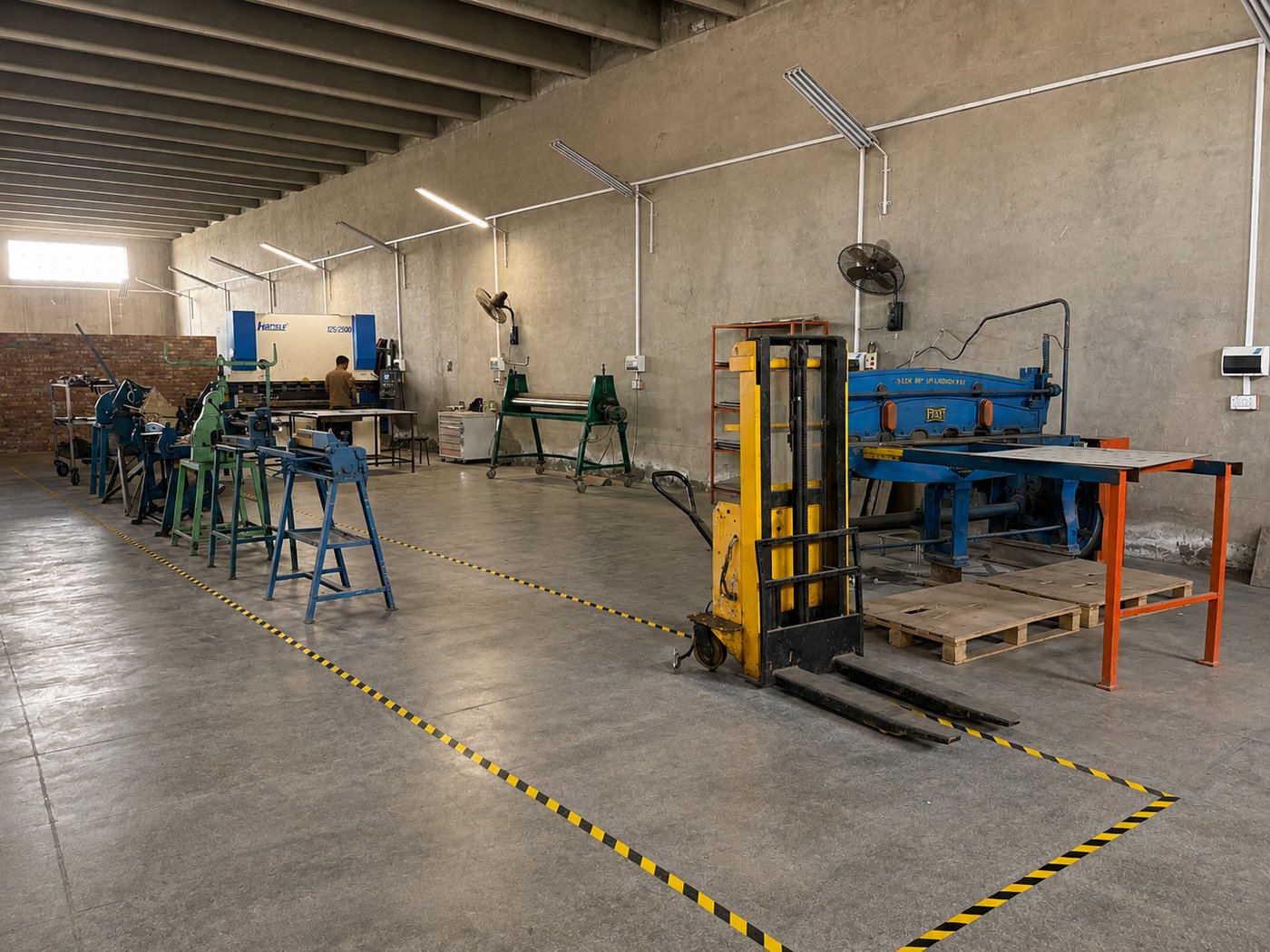 Sheet metal bending section on the factory floor
