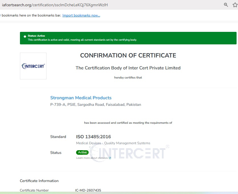 ISO 13485:2016 Certificate - Click to Download
