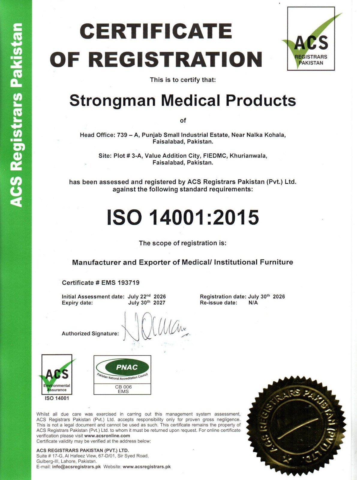 ISO 14001:2015 Certificate - Click to Download