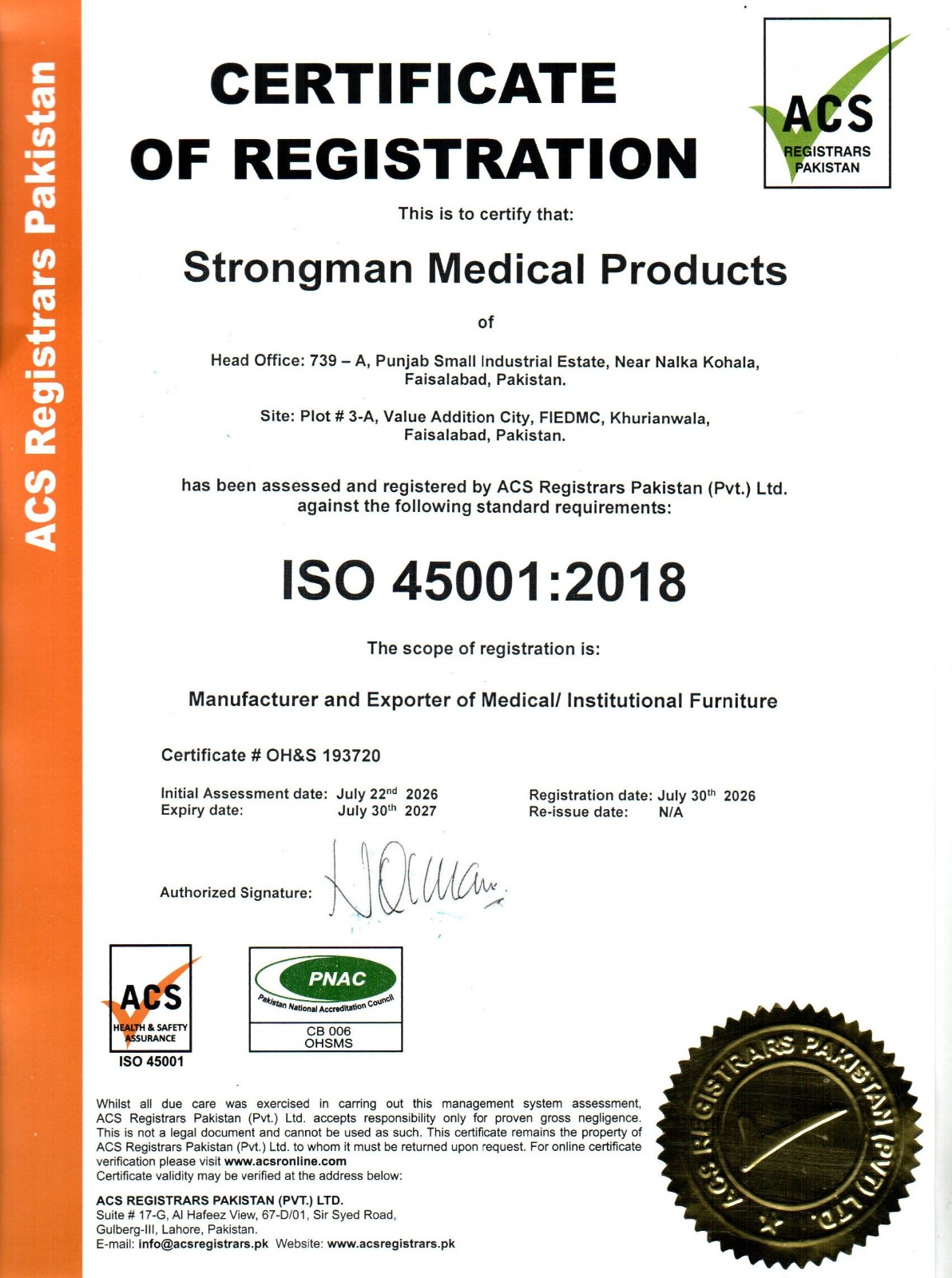ISO 45001:2018 Certificate - Click to Download